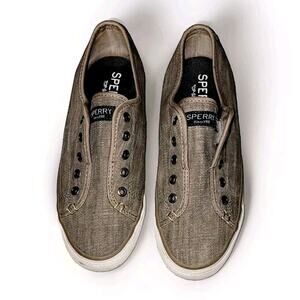 Sperry Lace-Less Seacoast‎ Ripstop Canvas Boat Shoes 6M Used Womens Shoes